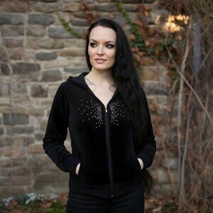 Victoria’s Secret ✦ Plush & Lush Black Velour Rhinestone Zip Hoodie ✦ Medium